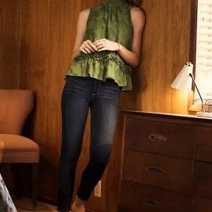 Maeve Anthropologie Blouse Size 2 Green Savannah Swing Tiered Flowy Relaxed